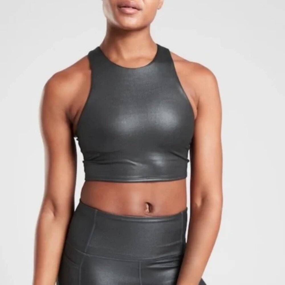 Athleta Conscience Crop Top Metallic Black - Small